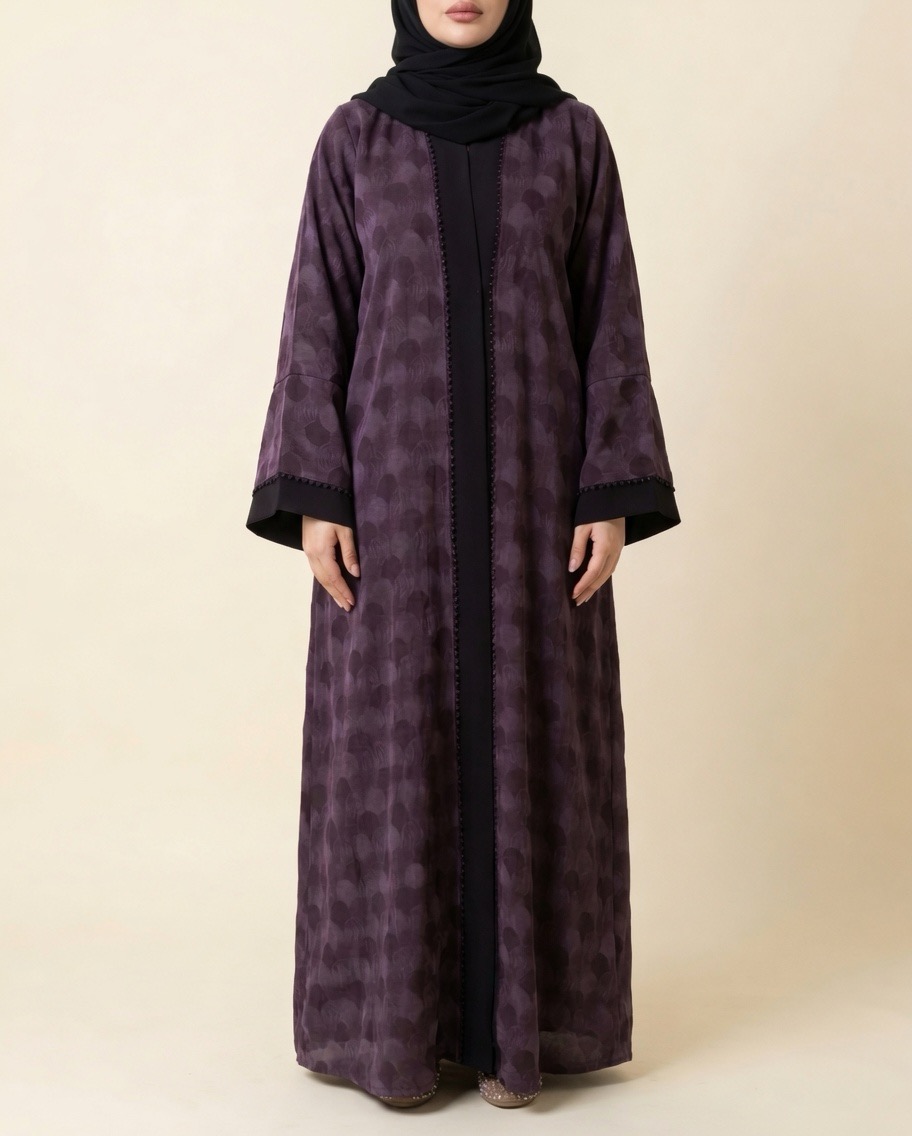 Aubergine Jacquard İpek Kupra Abaya — Safiya